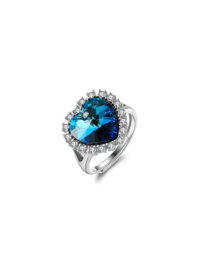 925 Sterling Silver Austrian Crystal Heart Luxury Cocktail Ring