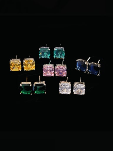Brass Cubic Zirconia Square Luxury Stud Earring