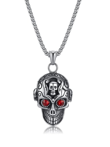 2240 steel pendant + pearl chain 4*70CM Titanium Steel Skull Hip Hop Necklace