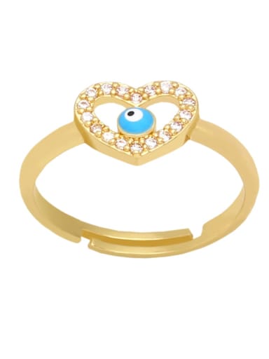 blue Brass Cubic Zirconia Evil Eye Heart Cute Band Ring