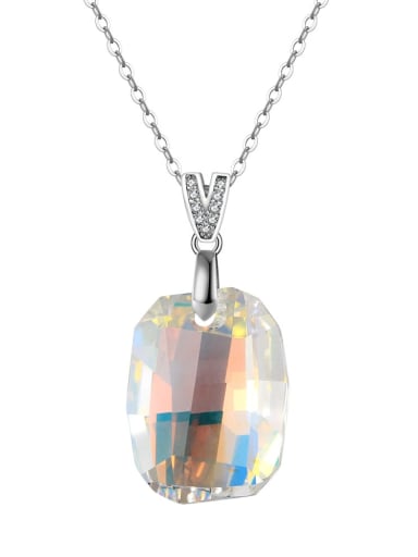 Platinum,  Length: 45CM,  Weight: 4.11g 925 Sterling Silver Austrian Crystal Geometric Minimalist Necklace