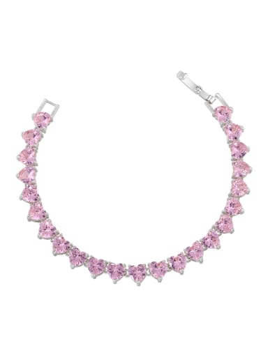 White Gold, Bracelet,7cm Length Brass Cubic Zirconia Pink Heart Necklace