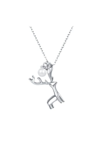 custom 925 Sterling Silver Imitation Pearl Deer Cute Necklace