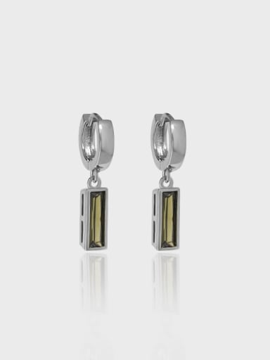 925 Sterling Silver Glass Stone Geometric Vintage Huggie Earring