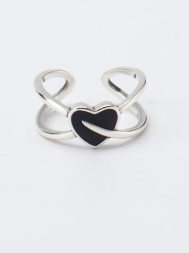 925 Sterling Silver Enamel Heart Vintage Stackable Ring
