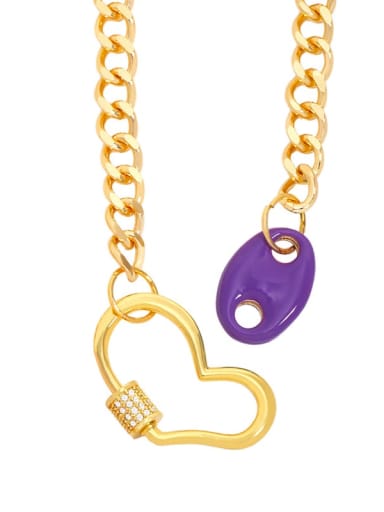 Brass Enamel Heart Hip Hop Hollow Chain Necklace
