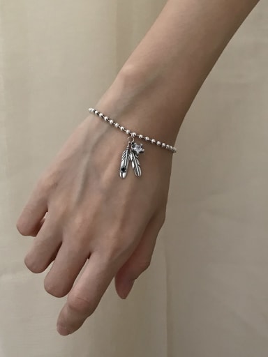 custom 925 Sterling Silver Cubic Zirconia Feather Artisan Link Bracelet