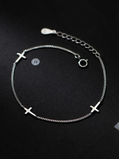925 Sterling Silver Cross Minimalist Link Wire Bracelet