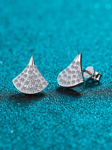 Sterling Silver Moissanite fan-shaped Dainty Stud Earring