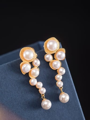 golden 925 Sterling Silver Imitation Pearl Flower Vintage Earring