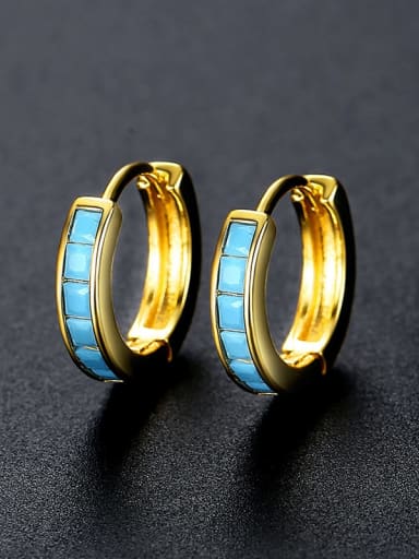 E22120801 18K Brass Turquoise Geometric Minimalist Huggie Earring