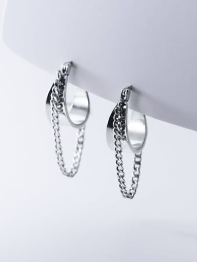 925 Sterling Silver Chain Tassel Vintage Huggie Earring