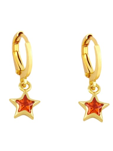 Red Brass Cubic Zirconia Star Minimalist Huggie Earring
