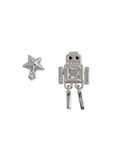 925 Sterling Silver  Cubic Zirconia Asymmetric pentastar robot Earrings