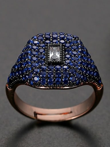 Blue Copper Rhinestone Geometric Dainty Band Ring