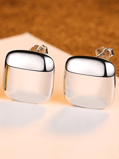 Platinum 24C04 925 Sterling Silver Smooth Square Minimalist Stud Earring