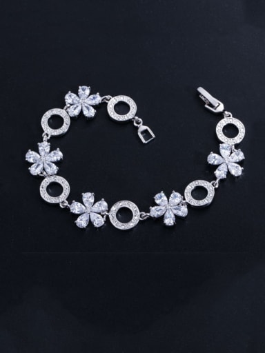 white Brass Cubic Zirconia Flower Luxury Bracelet