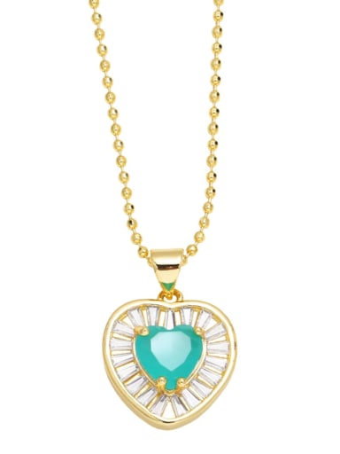green Brass Cubic Zirconia Heart Vintage Necklace