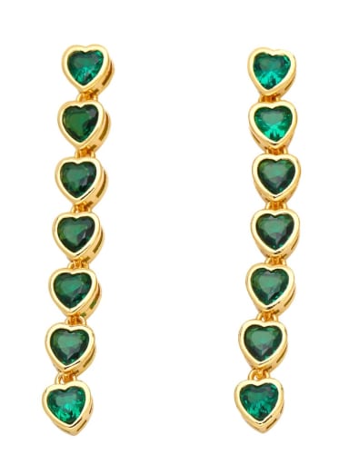green Brass Cubic Zirconia Heart Tassel Minimalist Drop Earring