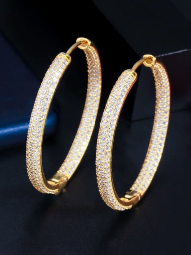 Golden Brass Cubic Zirconia Round Luxury Cluster Earring