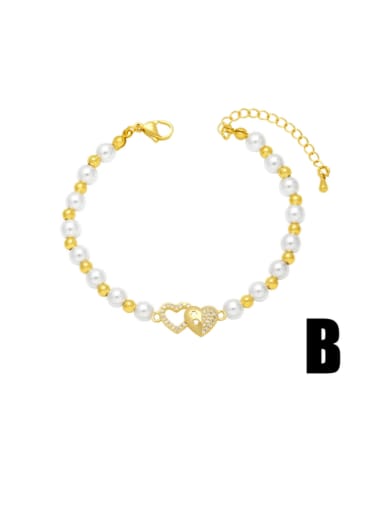 B Brass Imitation Pearl Heart Hip Hop Beaded Bracelet