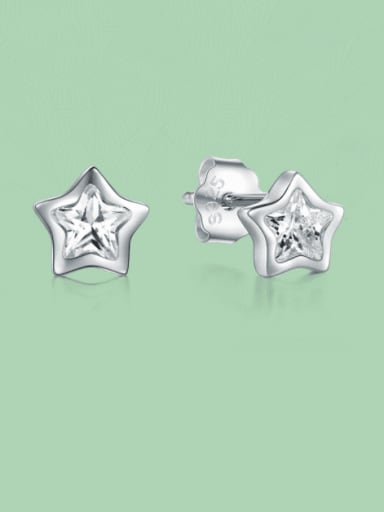 Platinum 925 Sterling Silver Rhinestone Five-Pointed Star Minimalist Stud Earring