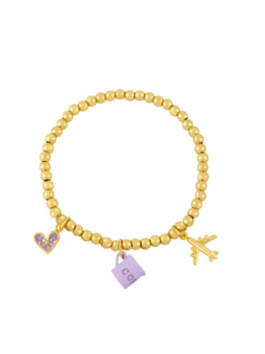 purple Brass Rhinestone Heart Vintage Beaded Bracelet