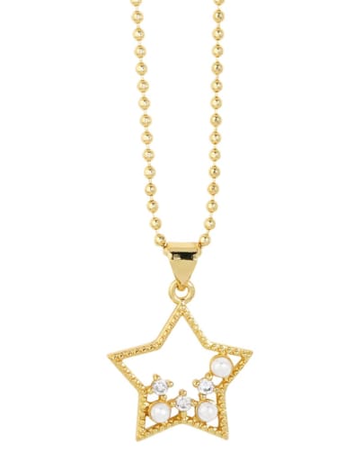 B Brass Cubic Zirconia Pentagram Vintage Necklace