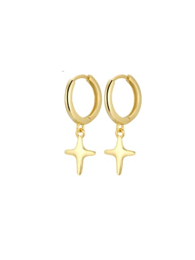 Gold 925 Sterling Silver Cross Minimalist  Four Pointed Star Earrings