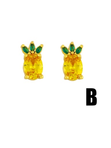 pineapple Brass Cubic Zirconia Friut Luxury Stud Earring