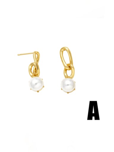 A Brass Imitation Pearl Geometric Minimalist Drop Earring