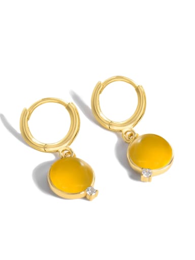 yellow Brass Opal Geometric Minimalist Huggie Earring