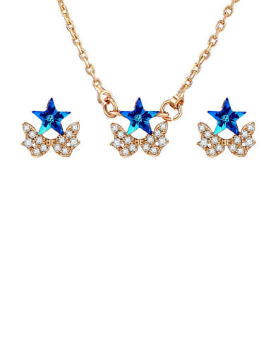 blue Alloy Crystal Dainty Star Earring and Necklace Set
