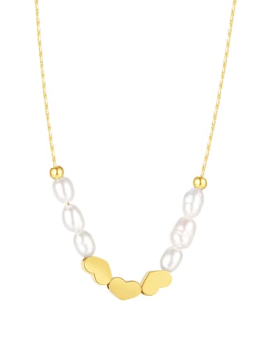 Titanium Steel Freshwater Pearl Heart Minimalist Necklace