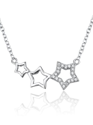 925 Sterling Silver Cubic Zirconia Hollow Star Vintage Necklace