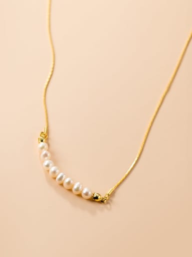 925 Sterling Silver Imitation Pearl Round Minimalist Beaded Necklace