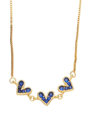 blue Brass Cubic Zirconia Vintage Heart  Pendant Necklace