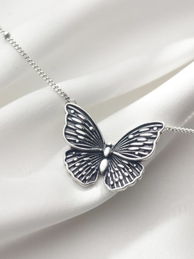 pearl chain Butterfly Necklace 925 Sterling Silver Butterfly Vintage Necklace