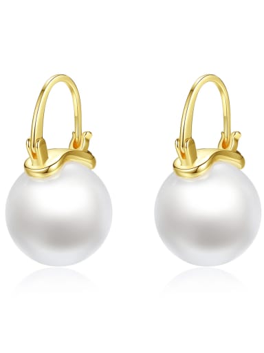 Brass Imitation Pearl Round Minimalist Huggie Earring