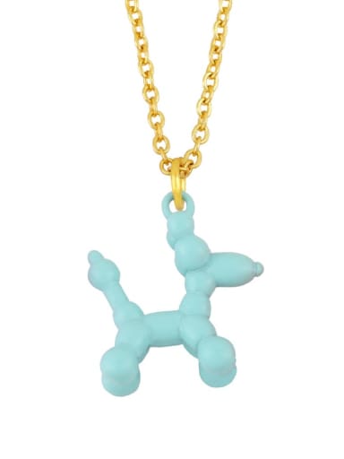 blue Brass Enamel Cute Dog Pendant Necklace