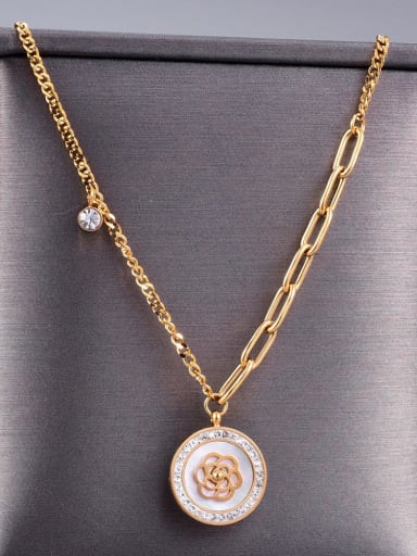 Titanium Rhinestone Enamel Flower Minimalist pendant Necklace
