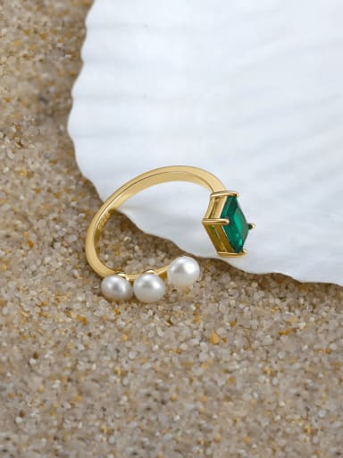 925 Sterling Silver Freshwater Pearl Geometric Minimalist Band Ring
