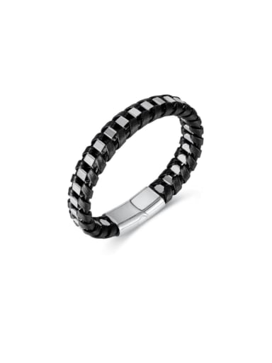 PH1561 Leather Bracelet Steel Buckle Stainless steel Artificial Leather Weave Hip Hop Band Bangle