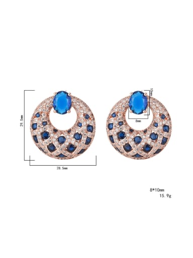 Rose Gold Blue Treasure Brass Cubic Zirconia Geometric Luxury Cluster Earring