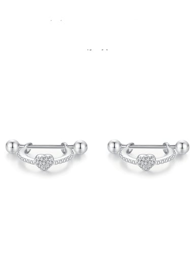 RHE1431 925 Sterling Silver Cubic Zirconia Heart Minimalist Huggie Earring