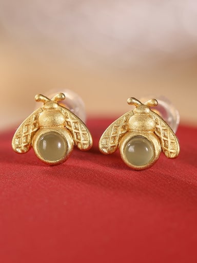925 Sterling Silver Jade Insect Cute Stud Earring
