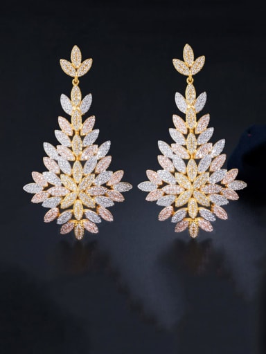 Brass Cubic Zirconia Flower Luxury Chandelier Earring