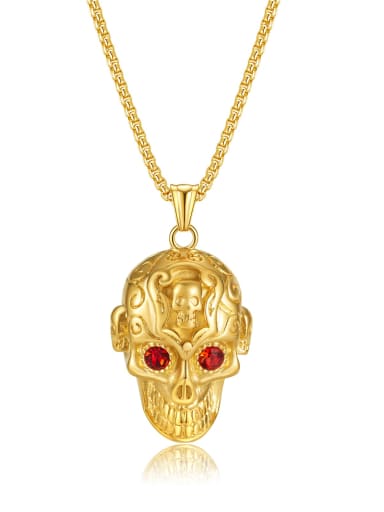 2240 gold pendant  Pearl Chain 3*55CM Titanium Steel Skull Hip Hop Necklace