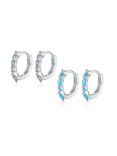 925 Sterling Silver Turquoise Geometric Dainty Huggie Earring