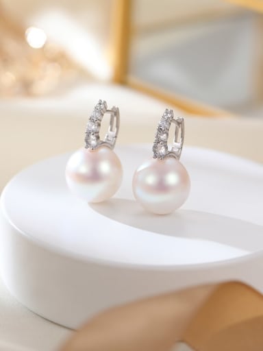 ES2579 [Pink White Gold] 925 Sterling Silver Imitation Pearl Geometric Minimalist Huggie Earring